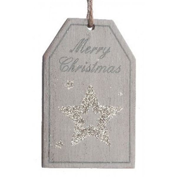 Χριστουγεννιάτικο Κρεμαστό Ξύλινο Ταμπελάκι, με Αστέρι από Στρας (8cm)